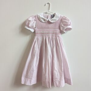Carriage Boutiques 6x Dress Classic Pink Seersucker Smocked Rosette